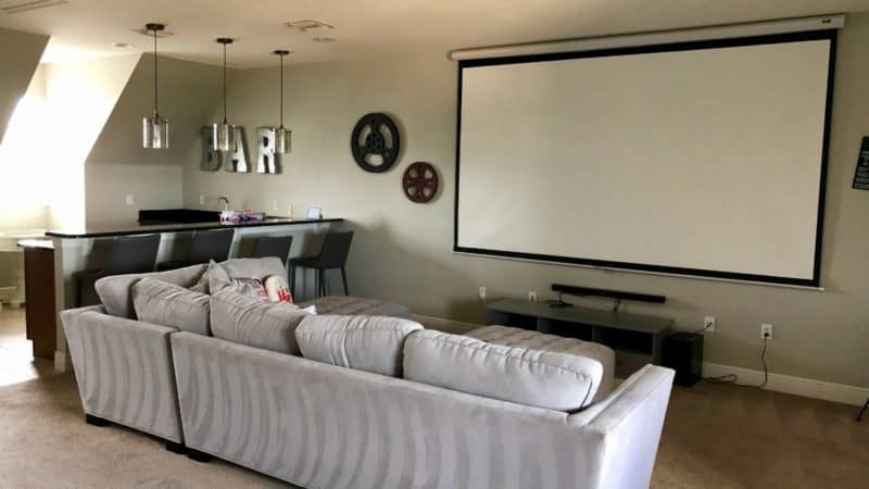 Looking for where to stay in Orlando, this movie room inside a vacation home was a huge hit with our family.