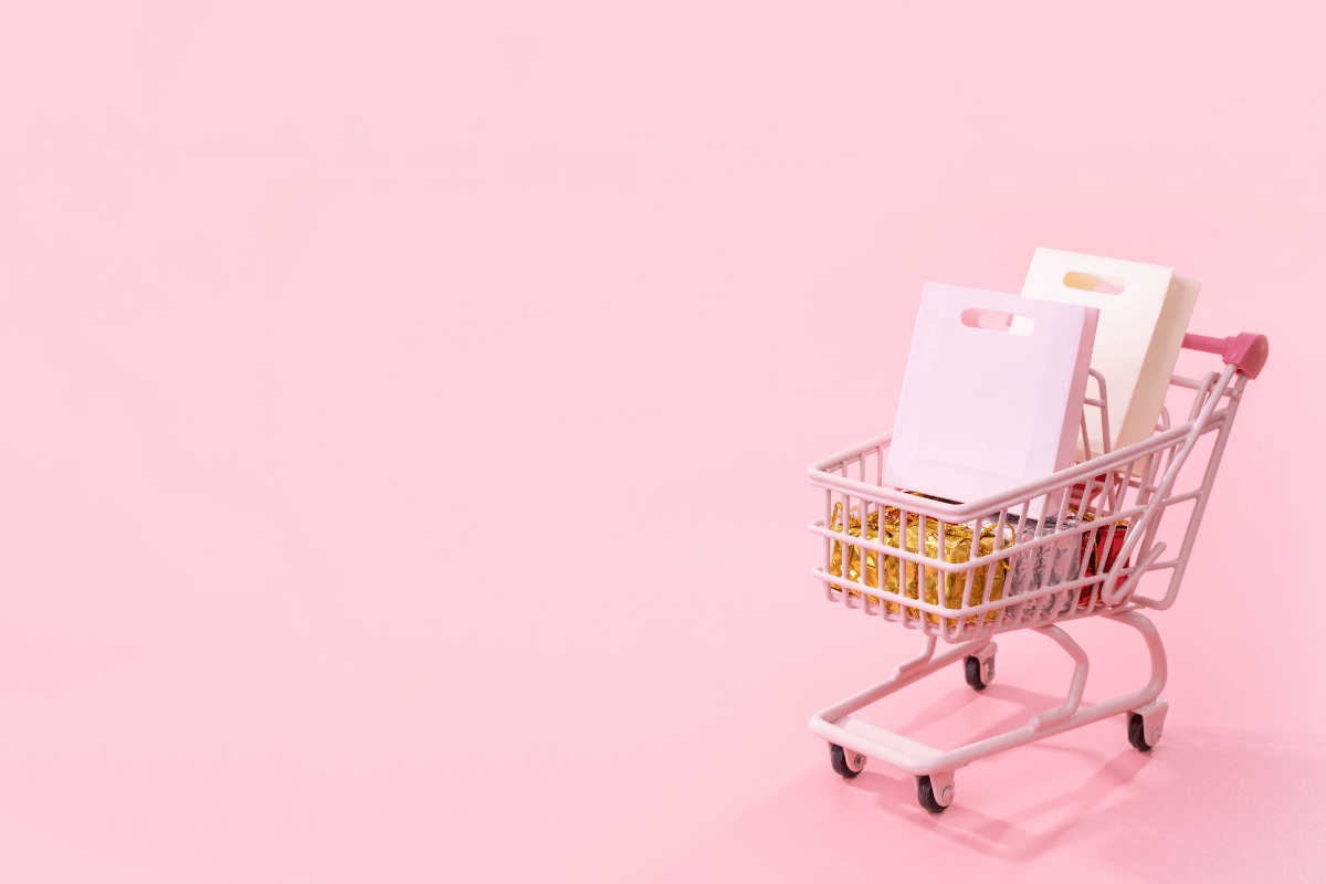 shopping cart in front of a pink background