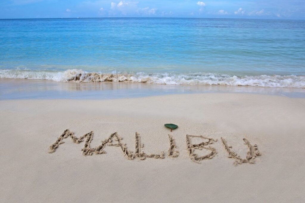 Malibu written in the sand